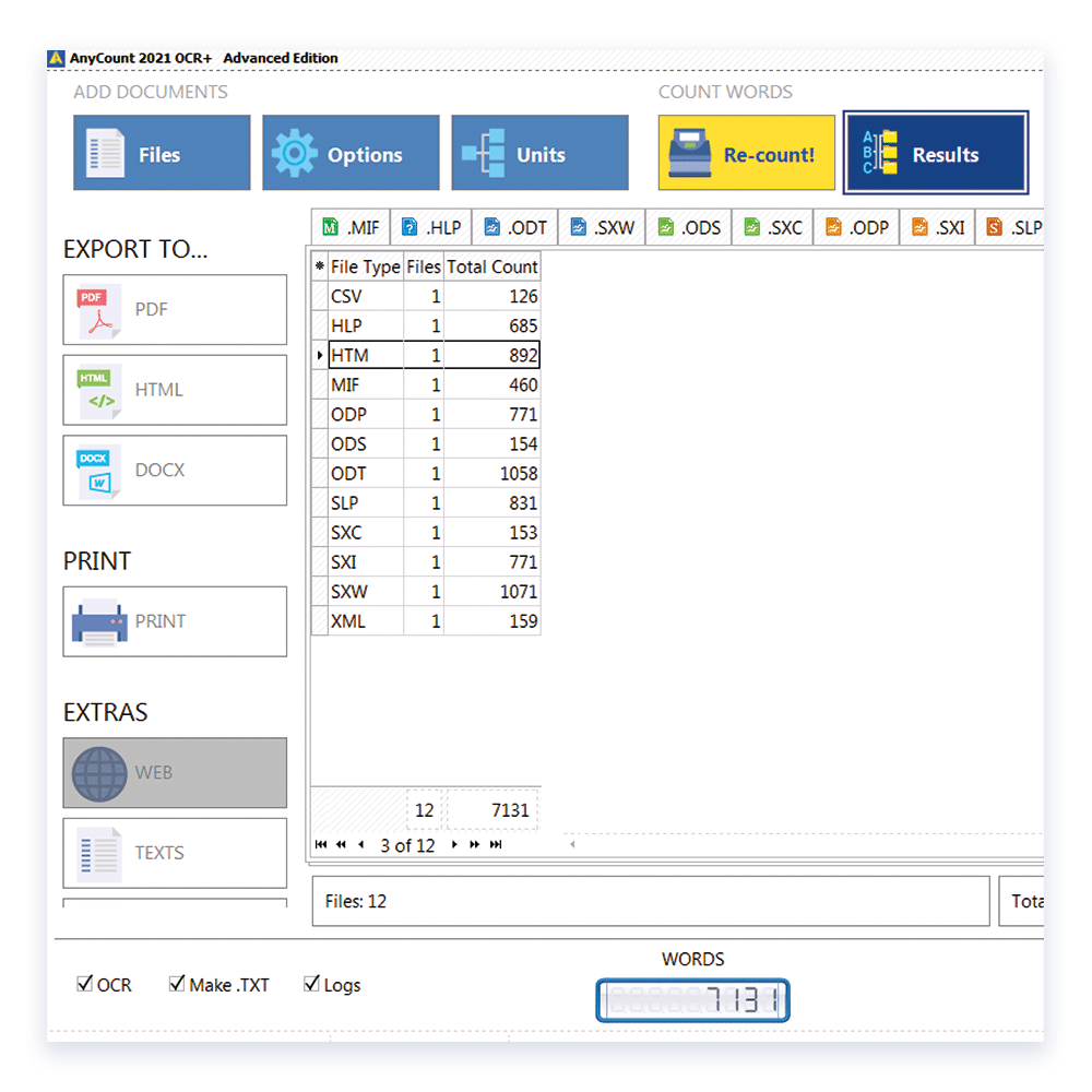 It's hot! Count words in advanced file formats